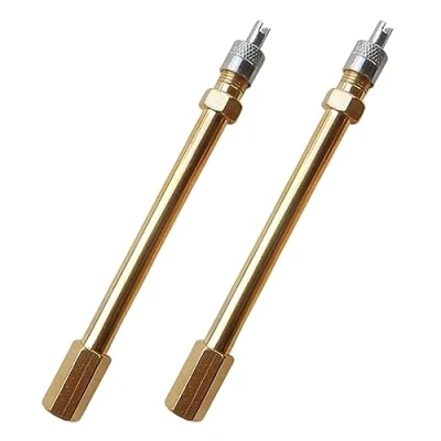 Abbildung von NHBETYS 2 Stück Messing Ventilverlängerung Autoventil Adapter 100mm/3.94inch, Luft Reifenschaft Luftaufblasung Extender Stright Bore für Fahrradventile Auto LKW Motorrad (Gold)