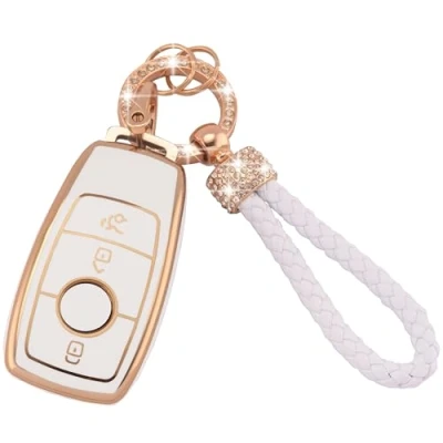 Abbildung von Koaudb Autoschlüssel Hülle Cover Passt für Mercedes Benz A B C E G S SL CLS Klasse AMG 3 Tasten Schlüsseletui TPU Schlüsselhülle mit Schlüsselanhänger (Bz 3L)