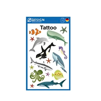 Abbildung von AVERY Zweckform 16 Tattoos Kinder Meerestiere (Temporäre Fische, wasserfeste Kindertattoos, hautfreundliche Klebetattoos, Aufkleber für Jungen Mädchen Mitgebsel Kindergeburtstag Party) 56765