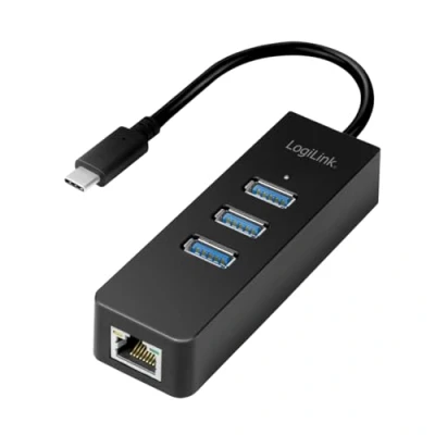 Abbildung von LogiLink USB 3.0 (Typ C) zu Gigabit Netzwerk Adapter (RJ45) und 3x A) Hub