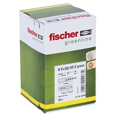 Abbildung von Fischer 524849, Schrauben &amp; Dübelsatz, Mauerziegel, Beton, Pozidriv, PZ3, 80 mm, 8 mm