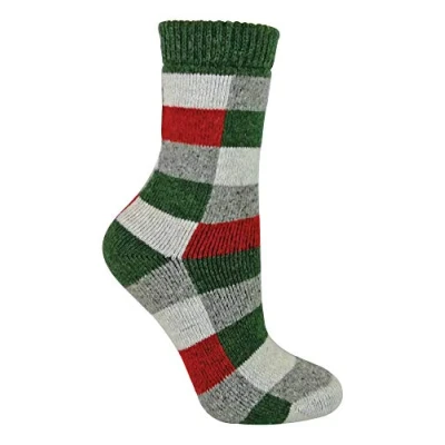 Abbildung von Damen Atmungsaktiv Seide Wolle Socken mit Bunt Kariert Muster (37/42, 15 Green/Red)