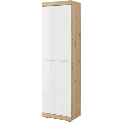 Abbildung von NOLA Garderobenschrank in Artisan Eiche Optik, Weiß Hochglanz Moderner Flurgarderoben Schrank mit viel Stauraum 55 x 195 38 cm (B/H/T)
