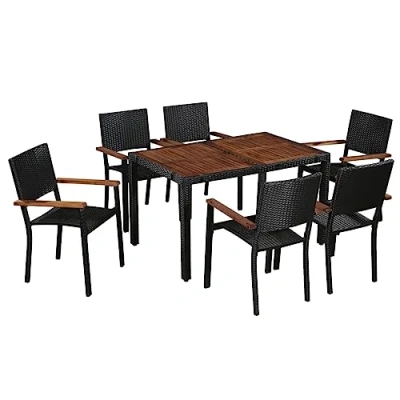 Abbildung von vidaXL Gartenmöbel 7 TLG. Poly Rattan Akazienholz Gartengarnitur Sitzgruppe