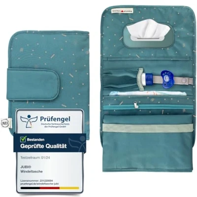 Abbildung von Jubi® Baby Windeltasche mit Wickelunterlage für unterwegs extra viel Platz Kleine Wickeltasche (Grün Blau)