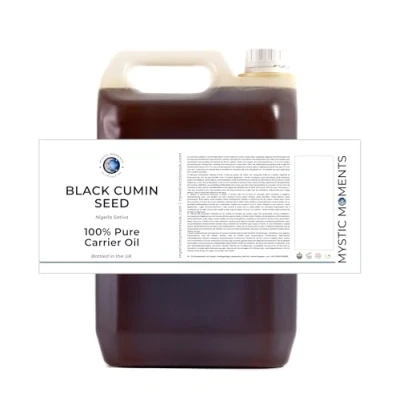 Abbildung von Mystic Moments Schwarzer Kreuzkümmelträgeröl 5 Liter reines &amp; natürliches Öl perfekt für Haare, Gesicht, Nägel, Aromatherapie, Massage und Ölverdünnung Veganer GVO frei