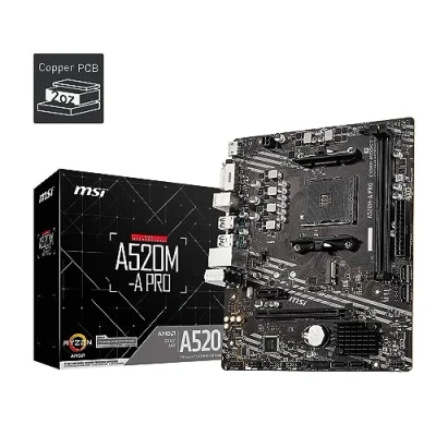 Abbildung von MSI A520M A PRO Gaming Motherboard (AMD AM4, DDR4, PCIe 3.0, SATA 6Gb/s, M.2, USB 3.2 Gen 1, DVI/HDMI, Micro ATX)