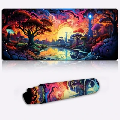 Abbildung von CHTXD Gaming Mauspad Mauspad, Bunte psychedelische Landschaft, XXL, erweitertes Tastaturpad (89,9 x 39,9 0,3 cm), erweiterte Matte