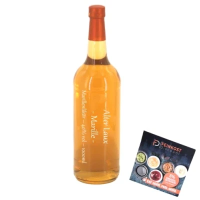 Abbildung von Alter Laux Marille 1 Liter 40% Marillenlikör mit Rezeptheft