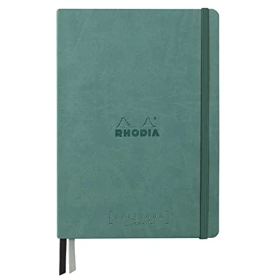 Abbildung von Clairefontaine Rhodia 194448C Rhodiarama Goalbook Creation DIN A5 mit festem Umschlag, 80 Blatt glattes, schwarzes Mayapapier punktkariert/dot 120g, Gummizugverschluss, 1 Stück, Seegrün