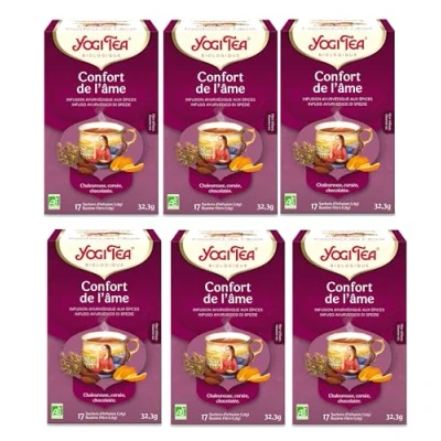 Abbildung von Yogi TEA, Seelenbalsam, Ayurvedischer Bio Kräutertee, Mischung aus Kakaoschalen, Rooibos und Orange, Tee 6er Pack, 6x17 Beutel (102 Teebeutel insgesamt), Ideal als Geschenk