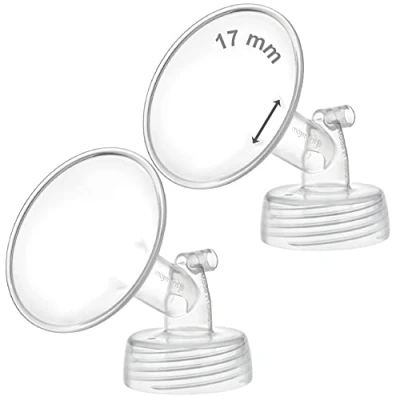 Abbildung von 2 x 17 mm Maymom Weithalspumpenteile kompatibel mit Spectra S1/S2 Pumpen; inkl. Weithalsflansche; kein Original Flansch; ersetzt Shield (zwei kleine Flansche)