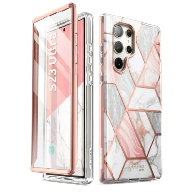 Abbildung von i Blason Glitzer Hülle für Samsung Galaxy S23 Ultra 5G Handyhülle Bumper Case 360 Grad Schutzhülle Glänzend Cover [Cosmo] mit Integriertem Displayschutz 2023 Ausgabe (Pink)