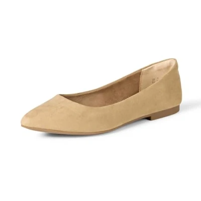Abbildung von Amazon Essentials Damen Ballerinas mit spitzem Zehenbereich, Beige Mikro Wildleder, 39.5 EU Weit