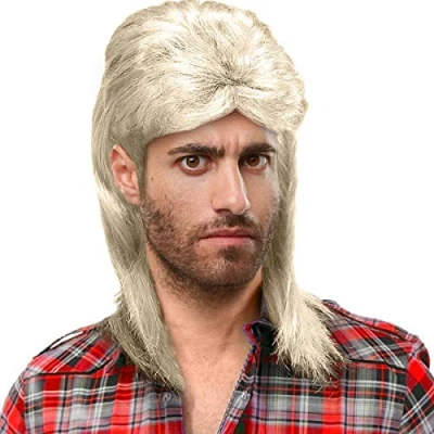 Abbildung von Vokuhila Perücke Proll Wig Motto Bad Taste Party für Ihr Faschings Karneval Kostuem (Vokuhila wasserstoffblond)