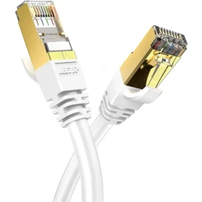 Abbildung von Veetop Cat8 Lan kabel Netzwerkkabel Ethernetkabel Internetkabel Superschnell Flexibel und Robust mit Vergoldetem RJ45 (Weiß, 2m)