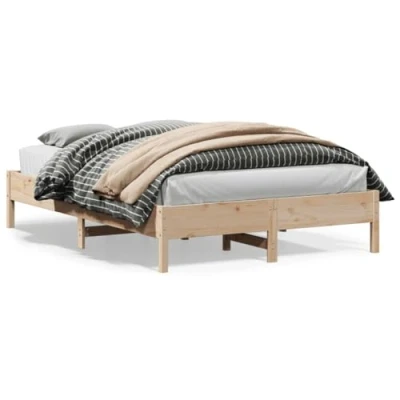 Abbildung von vidaXL Massivholzbett, Holzbett Bett mit Kopfteil, Bettgestell Bettrahmen Lattenrost, Doppelbett für Schlafzimmer, 150x200cm Kiefer