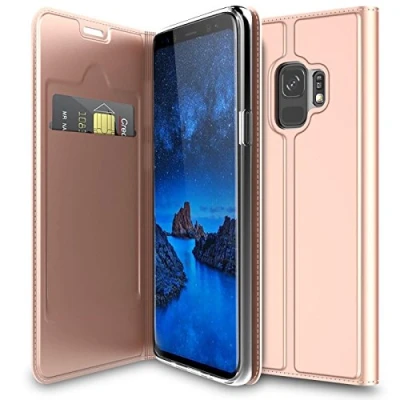 Abbildung von Verco Handyhülle für Galaxy S9, Premium Handy Flip Cover Samsung S9 Hülle [integr. Magnet] Book Case PU Leder Tasche, Rosegold