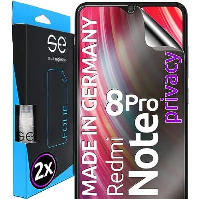 Abbildung von S.E für Xiaomi Redmi Note 8 Pro Schutzfolie privacy Blickschutz Folie 2x Folien im SET aus Deutschland, Matte Anti Spy Folie, blasenfrei, Sichtschutz