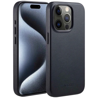 Abbildung von Apple iPhone 15 Pro Hülle MagSafe Echtleder Accezz Backcover Handyhülle Schwarz