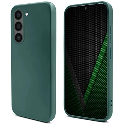 Abbildung von Moozy Lifestyle. Hülle für Samsung S23, Dunkelgrün Premium Silikon Handyhülle Schutzhülle mit Mattem Finish und Weichem Mikrofaserfutter, Phone Cover Case