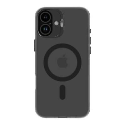 Abbildung von Decoded Schwarze Clear Hülle für iPhone 16 Plus, Transparent, Anti Vergilbung, Kratzfest, 100% Recyceltes Material, Metallknöpfe, Kameraschutz, MagSafe kompatibel, Dünn und Stoßfest Handyhülle