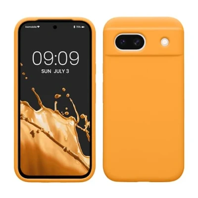 Abbildung von kwmobile Hülle kompatibel mit Google Pixel 8a Silikon Handy Case Handyhülle weiche Oberfläche kabelloses Laden Fruity Orange