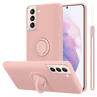 Abbildung von Cadorabo Hülle kompatibel mit Samsung Galaxy S22 Plus Schutzhülle TPU Silikon Case Liquid Design Ring Slim Kratzfest Liquidsilikon Microfaser für in Rosa