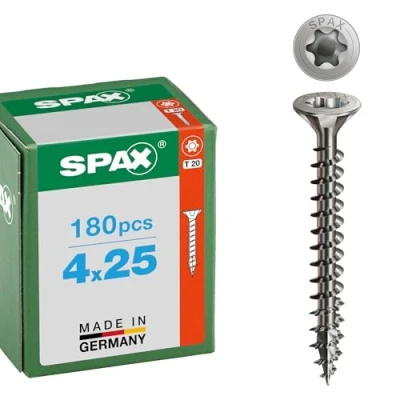 Abbildung von SPAX Edelstahlschraube, 4,0 x 25 mm, 180 Stück, Vollgewinde, Senkkopf, T STAR plus T20, 4CUT, Edelstahl rostfrei A2 8000000287534