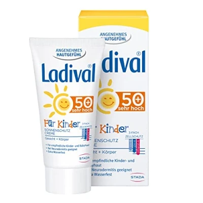 Abbildung von Ladival Kinder Sonnenschutz Creme für Gesicht und Hände LSF 50+ Parfümfreie Sonnencreme ohne Farb Konservierungsstoffe wasserfest 1 x 50 ml