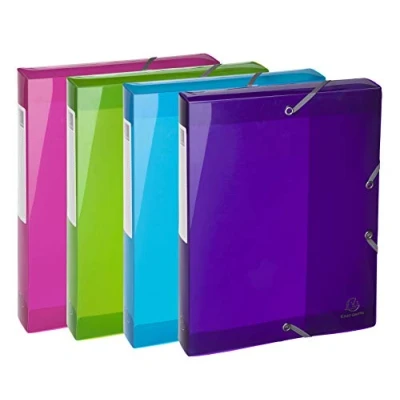 Abbildung von Exacompta 59780E 8er Pack Sammelbox Iderama mit Gummizug 40 mm breit aus halb transluzentem Kunststoff Rückenschild für DIN A4 Archivbox Heftbox Dokumentenbox Zeichenbox farbig sortiert
