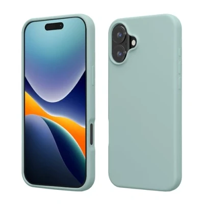 Abbildung von kwmobile Hülle kompatibel mit iPhone 16 Silikon Handy Case Handyhülle weiche Oberfläche kabelloses Laden Mintgrün