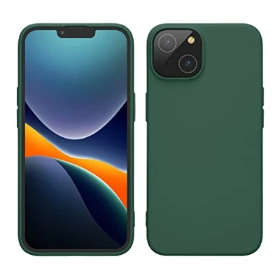 Abbildung von kwmobile Hülle für das iPhone 14 weiche gummierte TPU Silikon Handyhülle stoßfeste Schützhülle kabelloses Laden Tannengrün