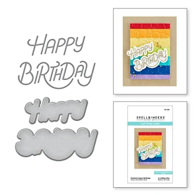 Abbildung von Spellbinders Stylized Happy Birthday geätzte Stanzformen, Metall