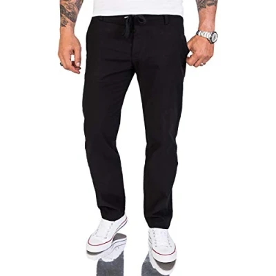 Abbildung von Rock Creek Herren Leinen Optik Hose Stoffhose Sommerhose Regular Fit Chino Hosen Männer Gummizug Herrenhosen Lang Strandhose RC 2152 Schwarz W34 L30