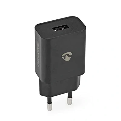 Abbildung von Nedis Wandladegerät 1 x 2,4 A Anzahl der Ausgänge: Anschlussart: USB Kein Kabel enthalten 12 W einfache Ausgangsspannung Schwarz