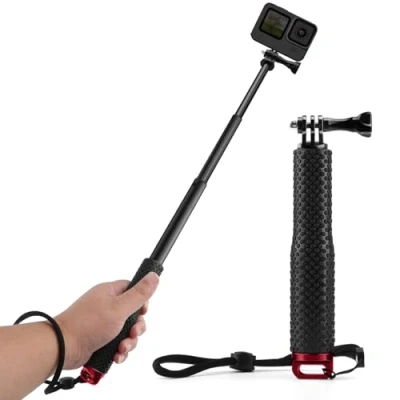 Abbildung von GlasFlength Selfie Stick für GoPro, 49CM Teleskop GoPro Hero 12 11 10 9 8 Orange Teleskopstange IDJI Osmo Action AKASO SJCAM und Andere Kameras (Aluminiumlegierung)