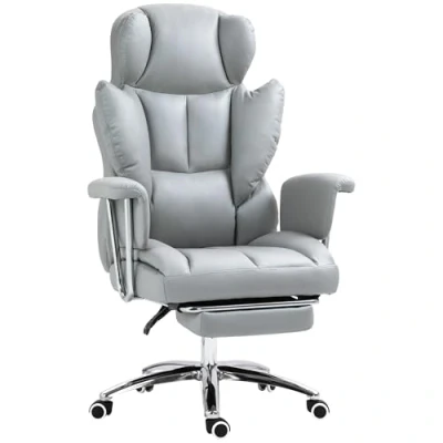 Abbildung von HOMCOM Schreibtischstuhl mit Liegefunktion, Fußstütze, ergonomisch, höhenverstellbar (Bürostuhl, 1 St), bis 120 kg belastbar, für Büro, Arbeitszimmer, Hellgrau