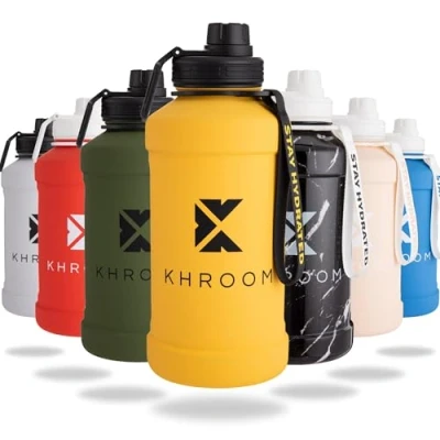 Abbildung von Khroom Trinkflasche Edelstahl 1,3L &amp; 2,2L, Sport Gym Outdoor, 2 Liter XXL Wasserflasche, BPA frei, auslaufsicher, bruchsicher, Kohlensäure geeignet