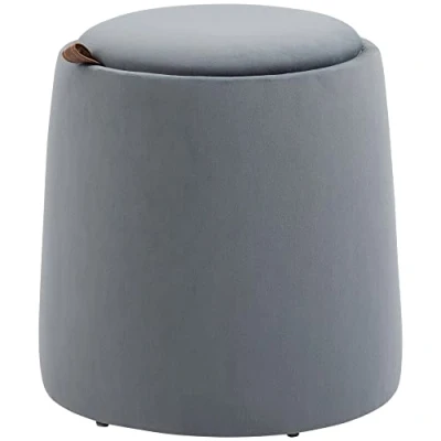 Abbildung von HOMCOM Sitzbank 2 in 1 Hocker Samtoptik inklusive Stauraum und abnehmbaren Deckel (Polsterhocker, St., Sitzhocker), Grau Ø44 x 47,5 cm