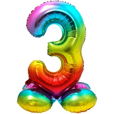 Abbildung von Folienballon Zahl 3 Stehender Regenbogen 72 cm