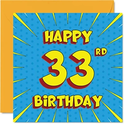 Abbildung von Lustige Geburtstagskarte zum 33. Geburtstag für Männer Frau Comicbuch Karte Tochter, Schwester, Bruder, Vater, Mutter, Sohn, Cousine, Tante, Onkel, 145 mm x Grußkarten,