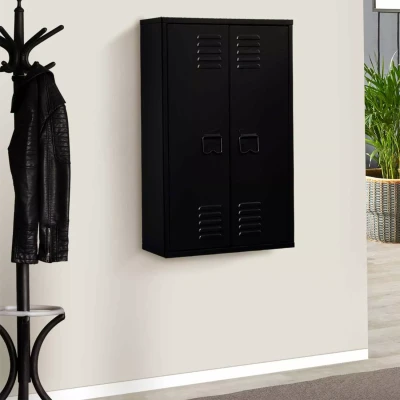 Abbildung von IDMarket Wandschrank Ester, 2 Türen, Metall, Schwarz, Industriedesign