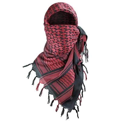 Abbildung von Luxns Militärischer Shemagh Taktischer Wüsten Schal / 100% Baumwolle Keffiyeh Wrap für Damen und Herren, Schwarz Rot, Einheitsgröße