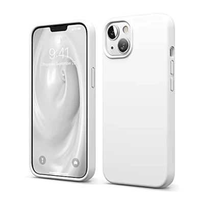 Abbildung von elago Liquid Silicone Case Kompatibel mit iPhone 13 Hülle (6,1&quot;), Hochwertiges Silikon, Rundumschutz Handyhülle : 3 Layer Struktur Schutzhülle, Kratzfestes Weiches Mikrofaserfutter (Weiß)
