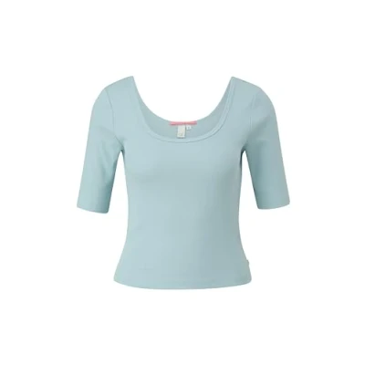 Abbildung von QS MIT Tiefem Rundhalsausschnitt Tshirt basic, Damen, Größe: Large, Helles türkis