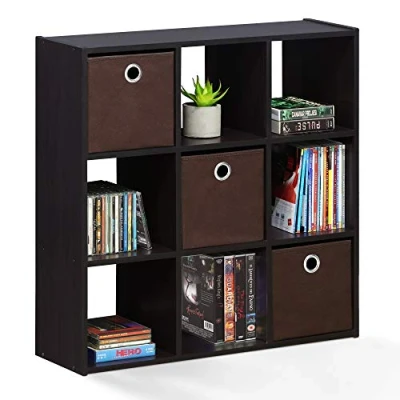 Abbildung von Furinno Simplistic Organizer/Regal mit 9 Fächern und 3 Einschüben, holz, Dunkle Walnuss, 20.07 x 67.31 cm