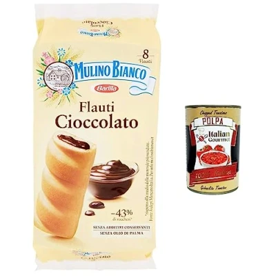 Abbildung von 6x Mulino Bianco Flauti , Snacks mit Schokolade, kuchen süßer Snack für zwischendurch 280 gr + Italian Gourmet polpa 400g