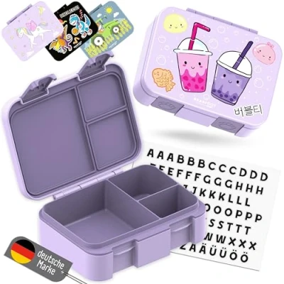 Abbildung von BEARFOOT Lunchbox Brotdose mit Fächern, leicht &amp; auslaufsicher BubbleTea lila, PP, ABS, Silikon, Kindergarten und Schule Mädchen Jungen, Vesperbox, Snackbox