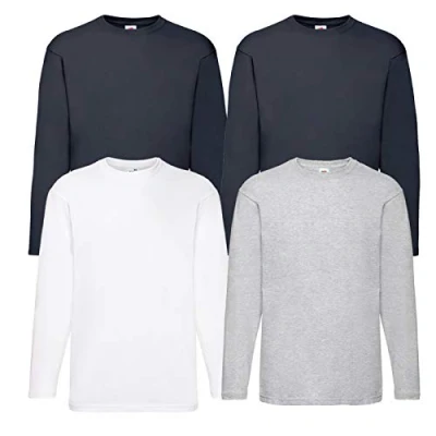 Abbildung von Fruit of the Loom 4 T Shirt Longsleeve M L XL XXL Langarm Verschiedene Farbsets auswählbar (M, 2Navy1Weiss1Grau)
